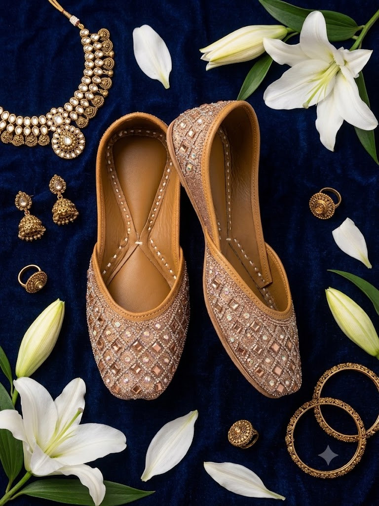 Mustard and bronze diamond sequin jutti - side profile view