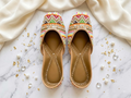 Rainbow tribal beaded Punjabi jutti - top down view